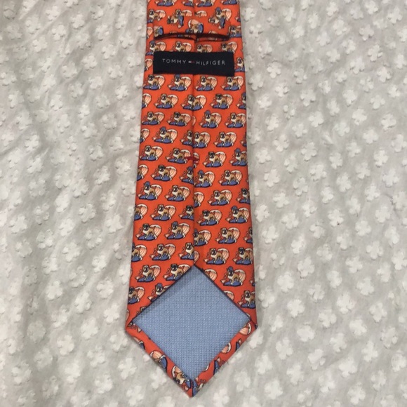 Tommy Hilfiger Orange Silk Tie Surfing Bulldogs - Picture 7 of 12